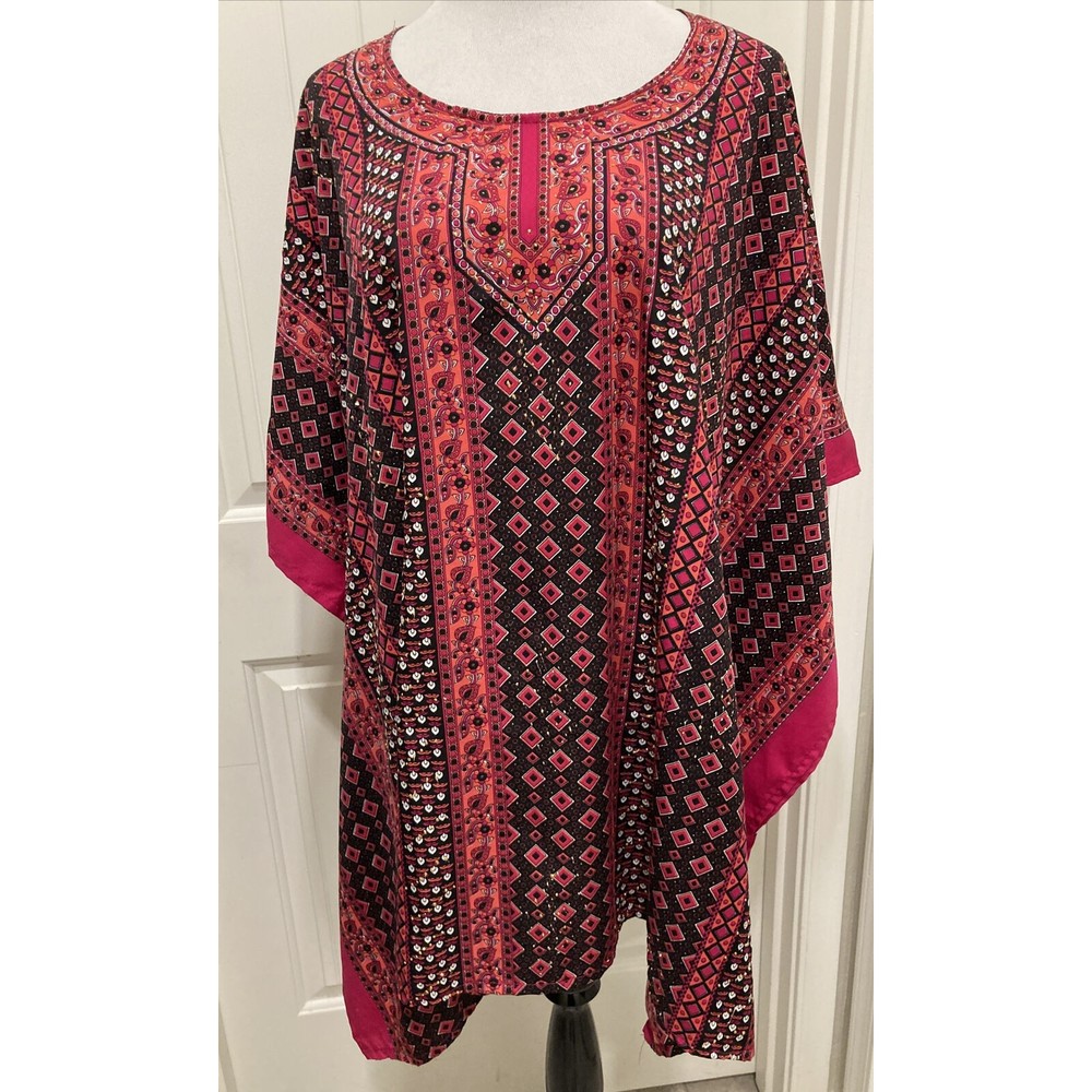 Gypsie Blu Vibrant Kaftan Boho Hippie Tunic Swim Cover Top One Size Embellish